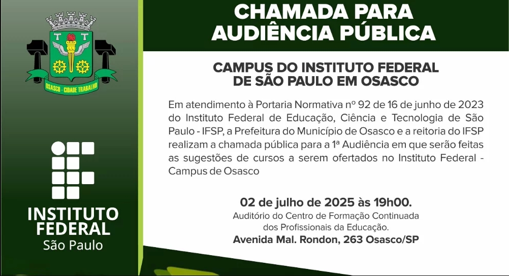 Prefeitura e IFSP farão 1ª audiência pública para definir cursos do Campus Osasco